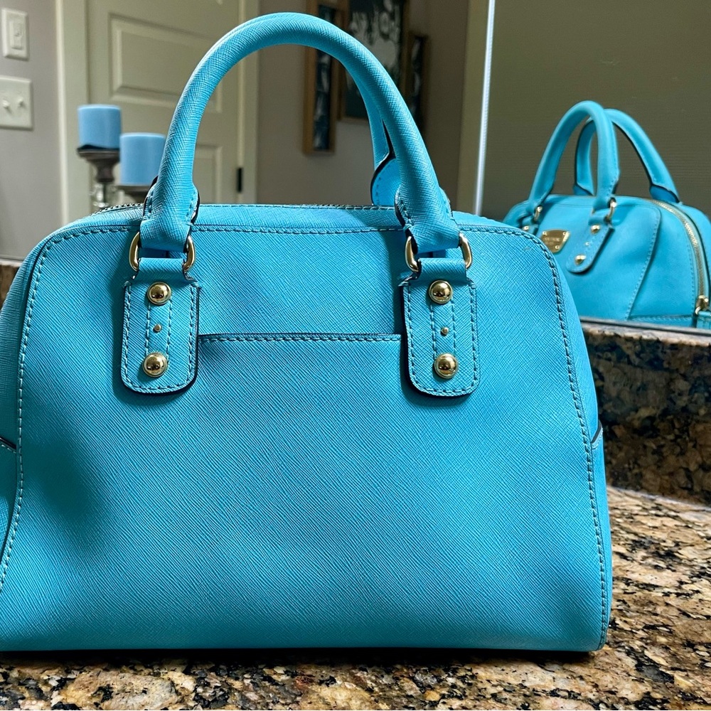 Michael Kors Satchel Bag Purse Removable Crossbody Rare Aqua Color Preloved - Picture 2 of 13
